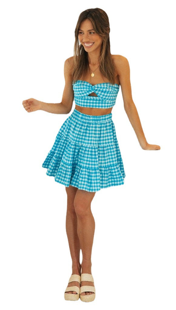 Damen Zweiteiliges Set mit Bandeau-Oberteil und voluminösem Rock Drune