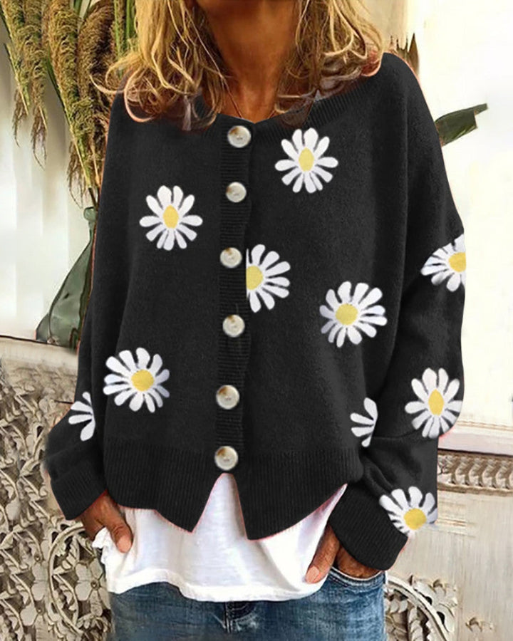Damen gestreifte Strickjacke mit Blumenmuster Drune