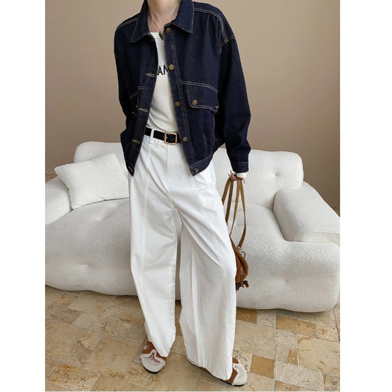 Damen lässige Denimjacke mit entspanntem Schnitt und praktischen Taschen Drune
