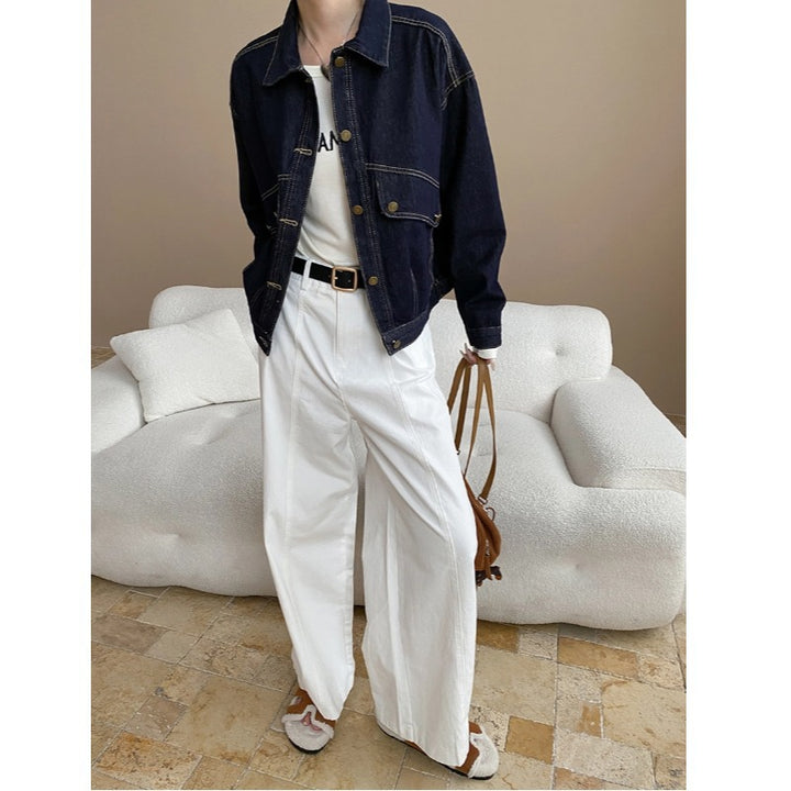 Damen lässige Denimjacke mit entspanntem Schnitt und praktischen Taschen Drune