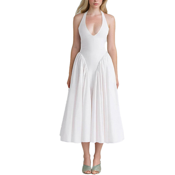 Damen Elegantes Maxikleid mit tiefem V-Ausschnitt und fließendem Rock Drune
