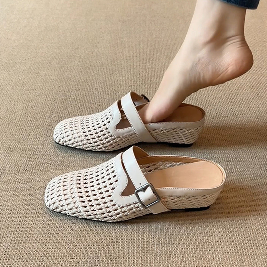 Damen Clogs mit modischem Geflecht und verstellbarem Riemen Drune