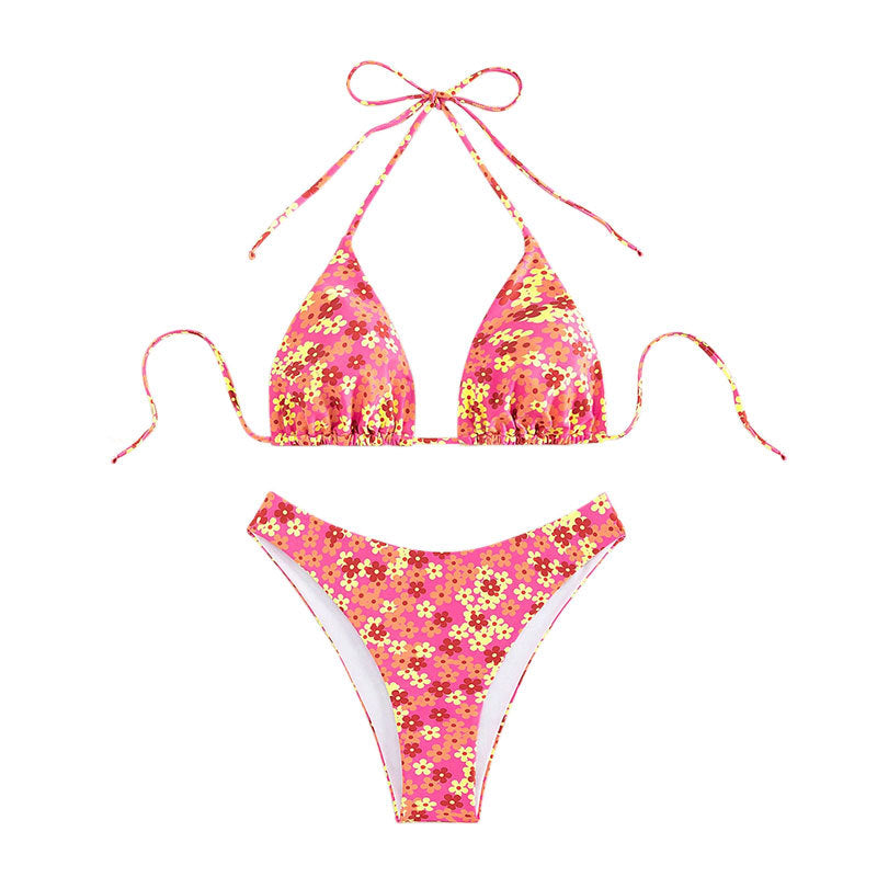 Damen Triangel-Bikini-Set mit floralem Muster und hohen Beinausschnitten Drune