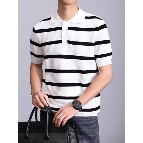 Herren Modisches Kurzarm-Polohemd mit Strickmuster Drune