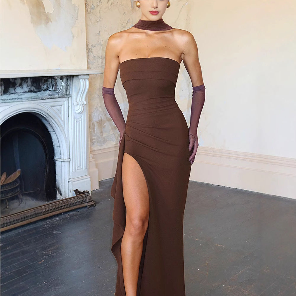 Damen Maxi-Kleid mit raffiniertem Wickeldesign und asymmetrischen Details Drune