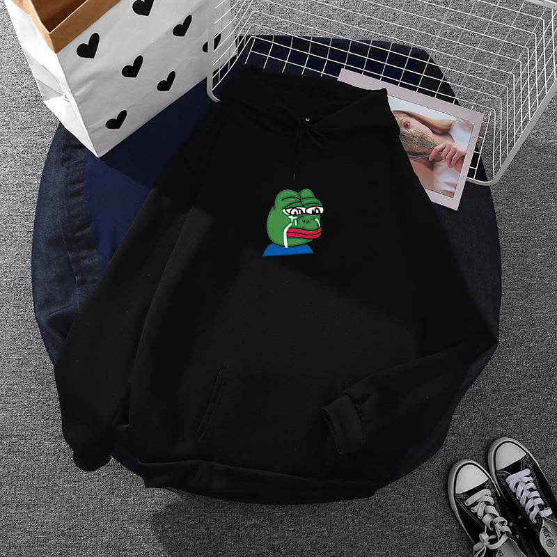 Unisex nan relaxed-fit Kapuzenpullover mit weichem Fleece-Futter, Kängurutasche und gesticktem Frosch-Emblem Drune
