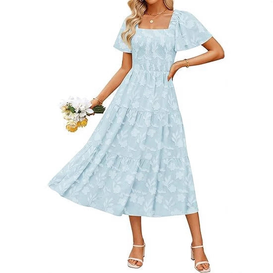 Damen Maxikleid mit Volant und Quadrat-Ausschnitt Drune
