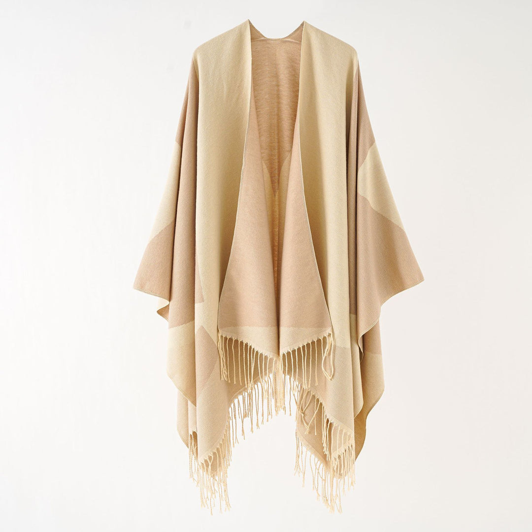 Damen Leichter reversibler Fransen-Umhang aus feiner Wollmischung Drune