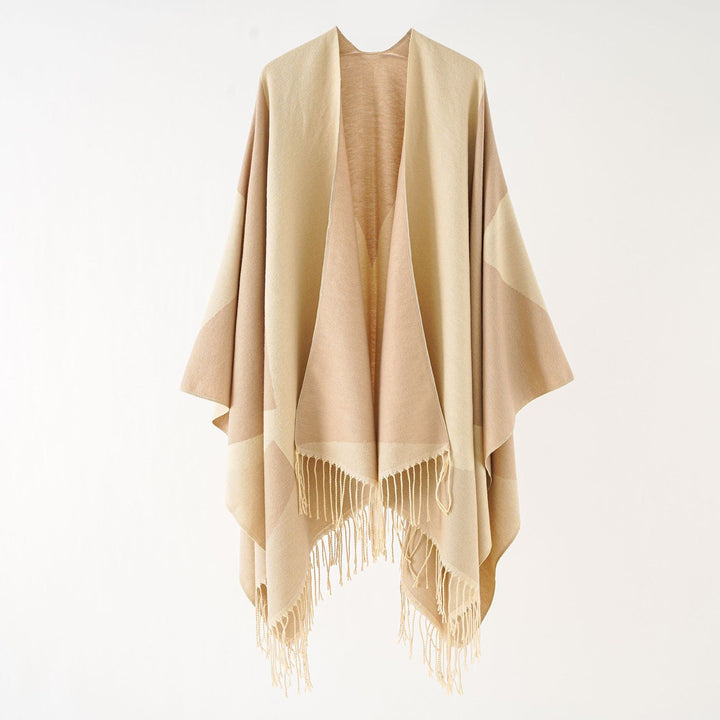 Damen Leichter reversibler Fransen-Umhang aus feiner Wollmischung Drune
