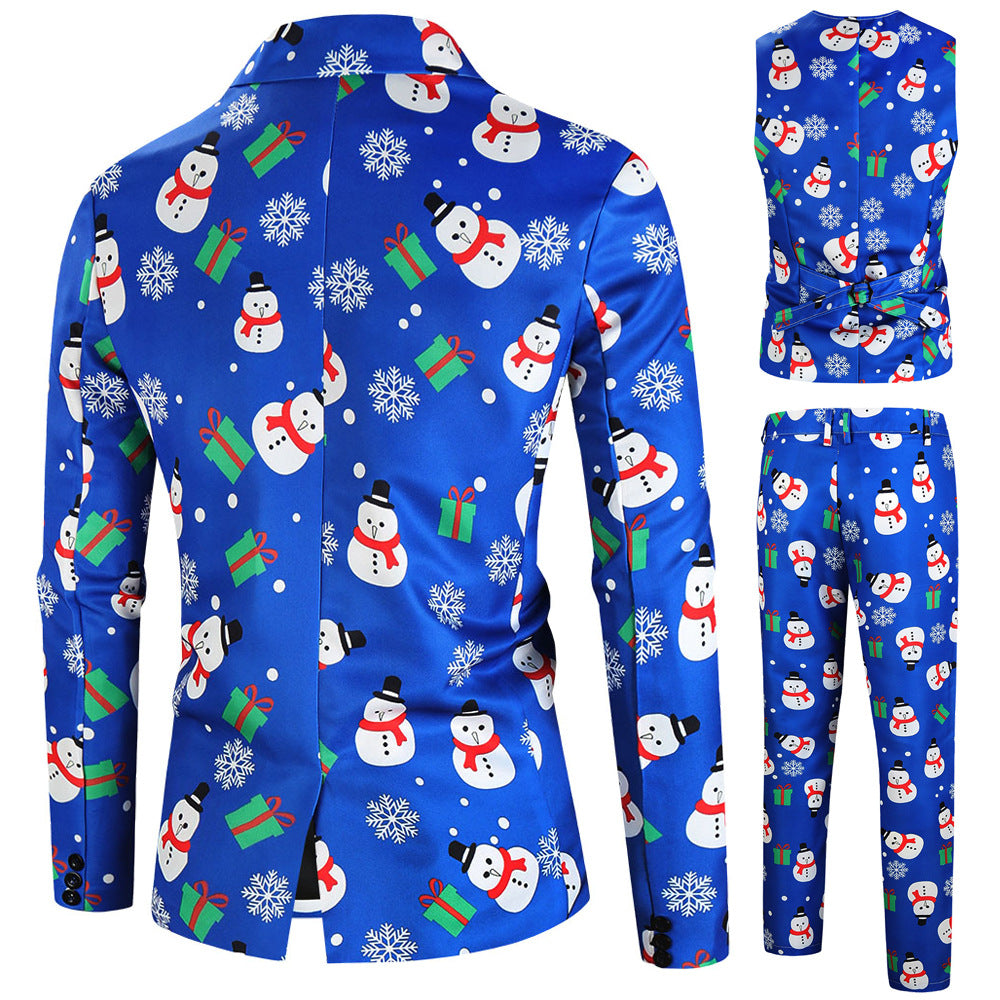 Herren Dreiteiliger Anzug mit festlichem Tannenbaum‑Print, tailliertes Sakko, Weste & Hose Drune
