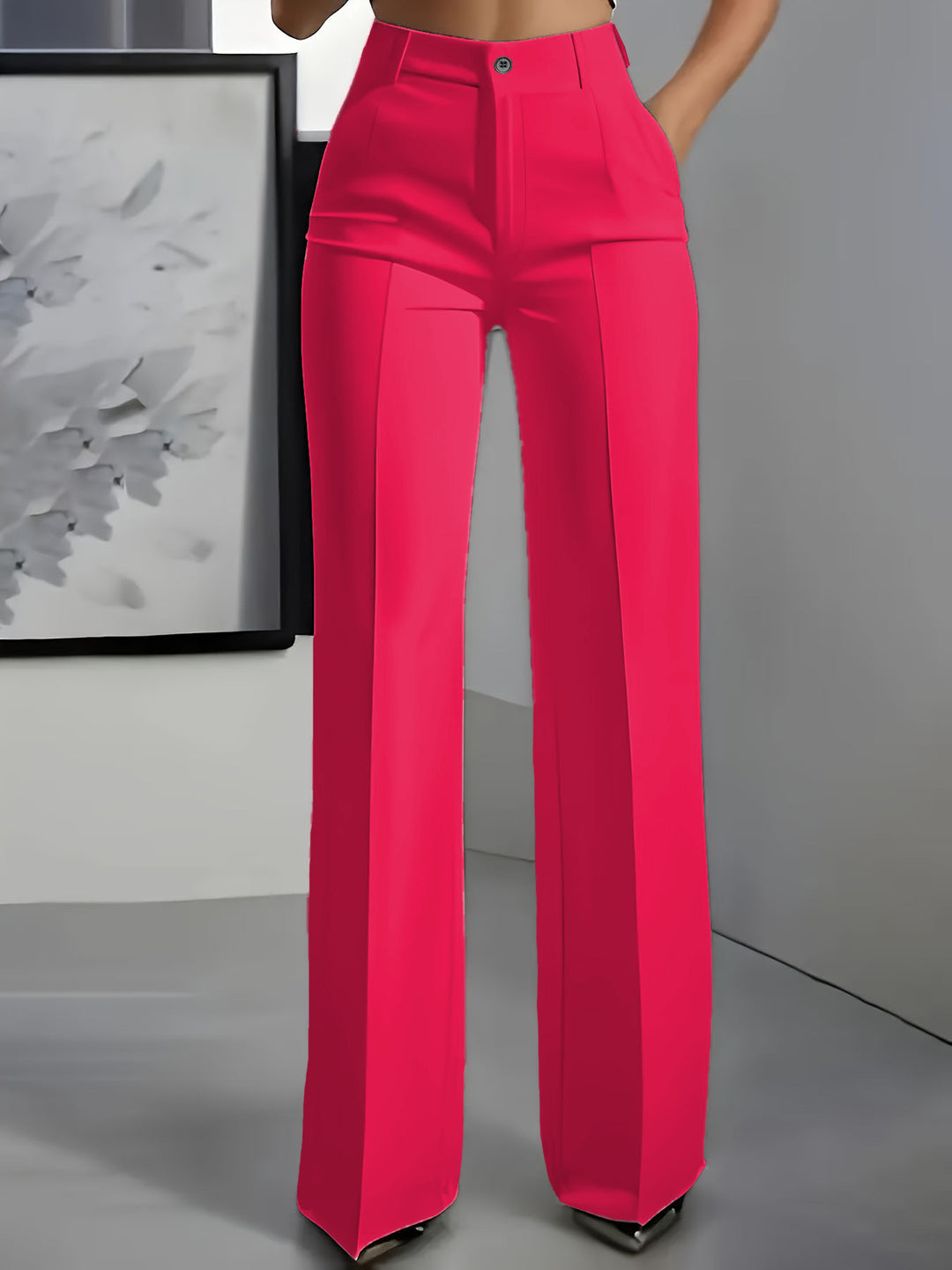 Damen Hochtaillierte Palazzo-Hose mit Bügelfalte und Eingrifftaschen Drune