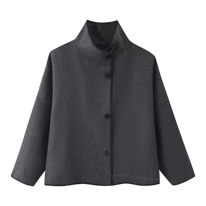 Damen Kurzer kastiger Mantel‑Cape mit Stehkragen und Kontrast‑Ziernaht Drune