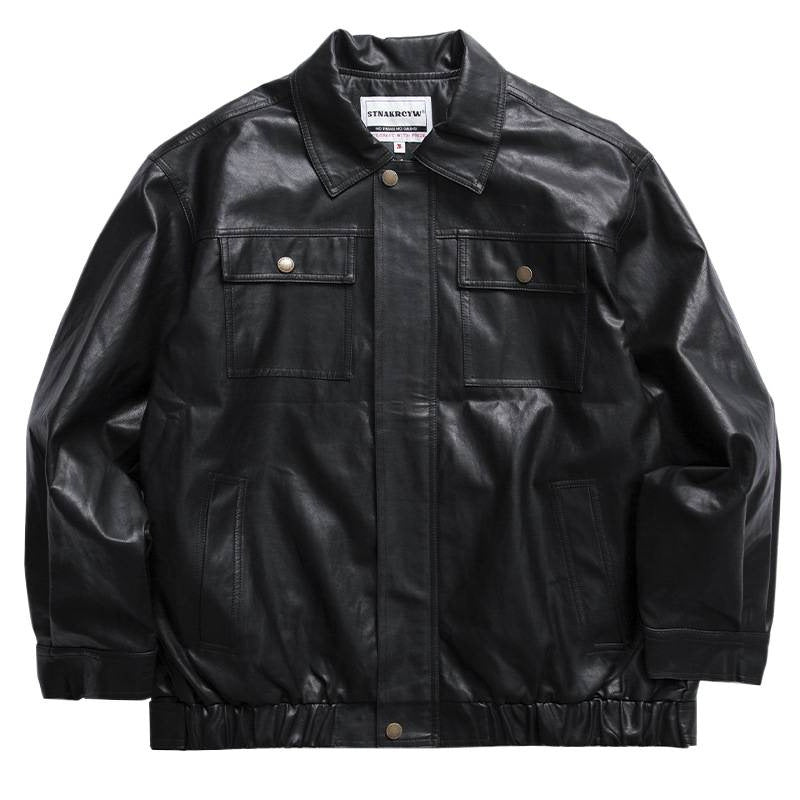 Herren Oversized Lederoptik-Utility-Jacke mit Pattentaschen und elastischem Saum Drune