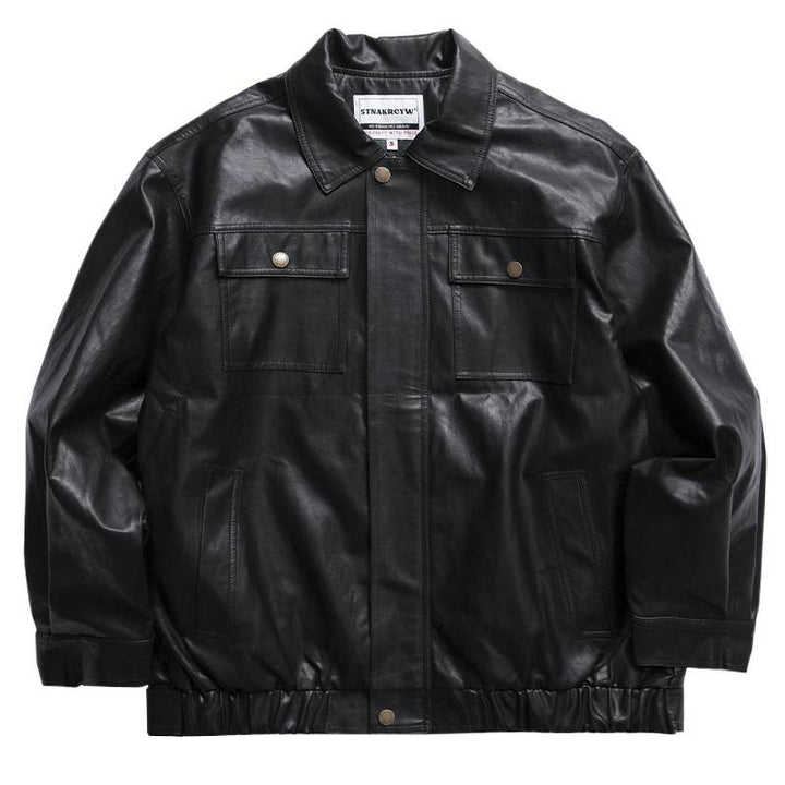 Herren Oversized Lederoptik-Utility-Jacke mit Pattentaschen und elastischem Saum Drune