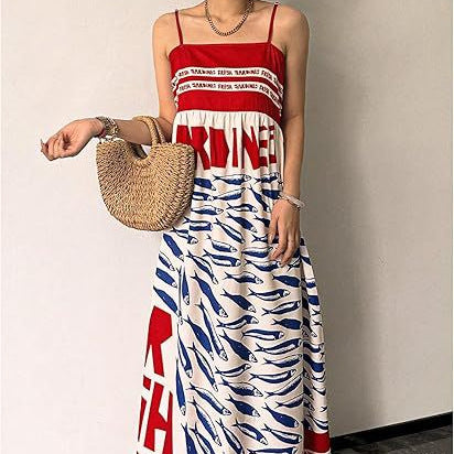 Damen Fließendes Maxikleid mit verstellbaren Trägern Drune