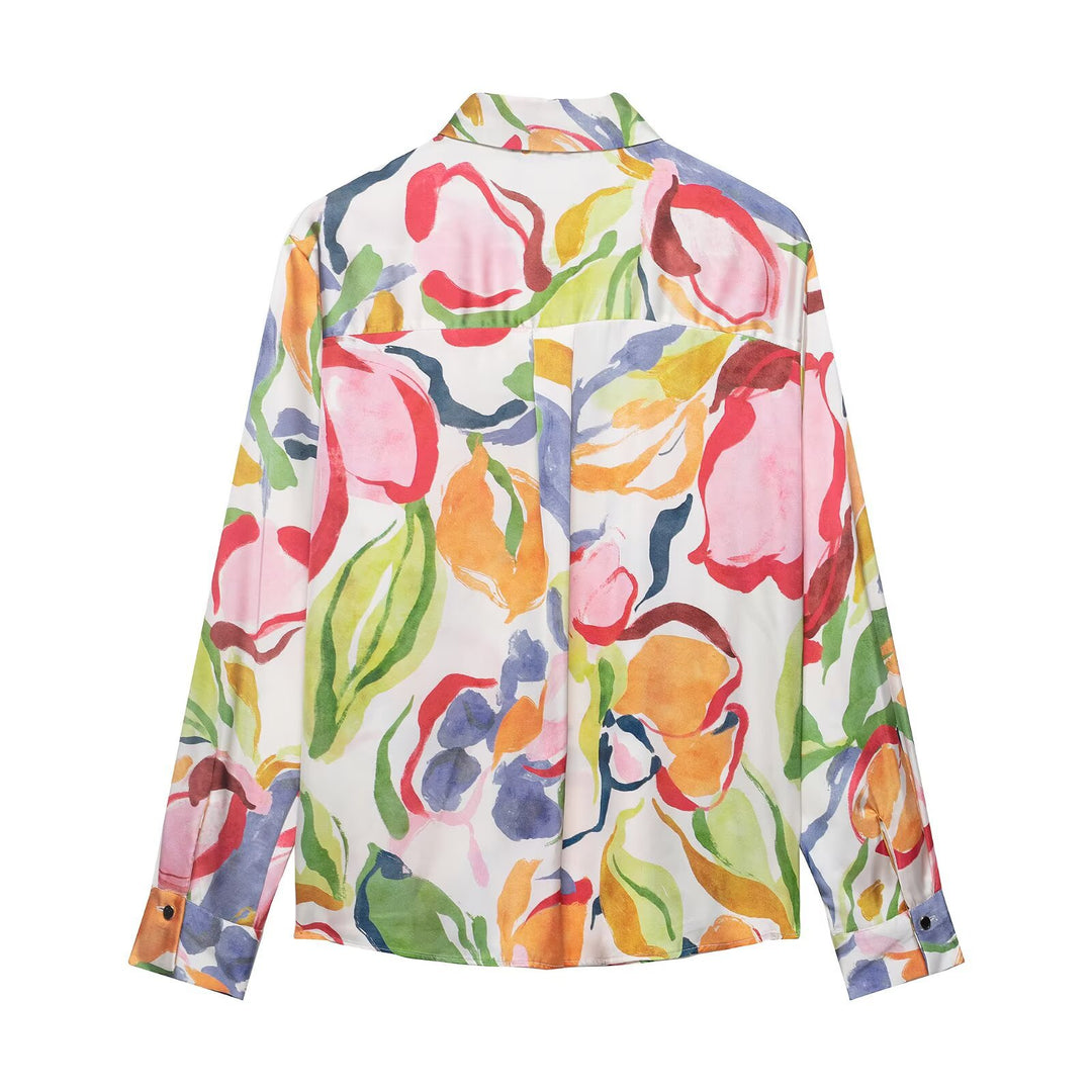 Damen Seidenoptik-Bluse mit Aquarell-Blumenprint Drune