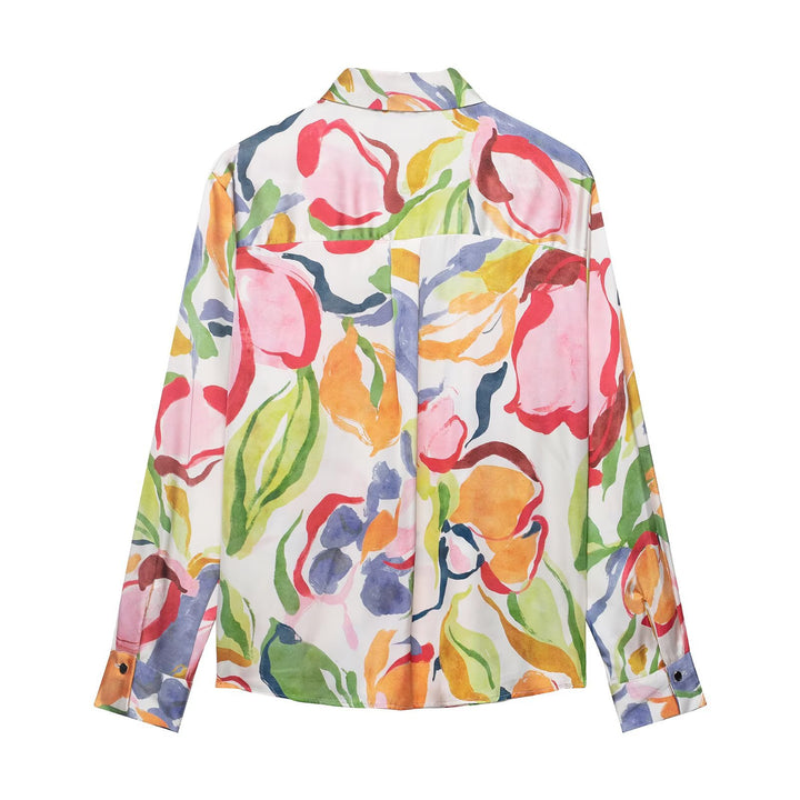 Damen Seidenoptik-Bluse mit Aquarell-Blumenprint Drune