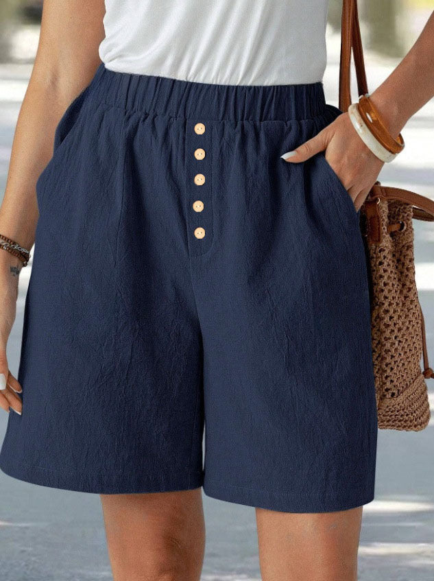 Damen lässige Shorts mit elastischem Bund und Knopfdetail Drune