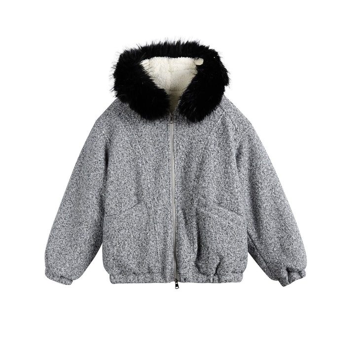 Damen Bouclé-Blousonjacke mit voluminösem Faux-Fur-Kragen und Thermofutter Drune