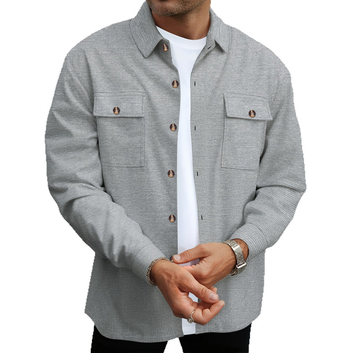 Herren modische Hemdjacke mit durchgehender Knopfleiste und Brusttaschen Drune