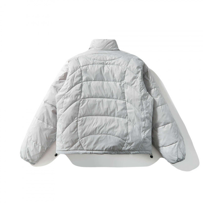 Unisex Ultraleichte gesteppte Kurzjacke mit geometrischer Steppung, Stehkragen und Tunnelzugsaum Drune