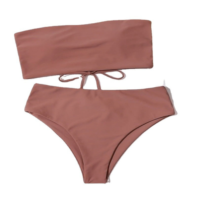 Damen Bandeau-Bikini-Set mit hohem Taillenslip und verstellbaren Trägern Drune
