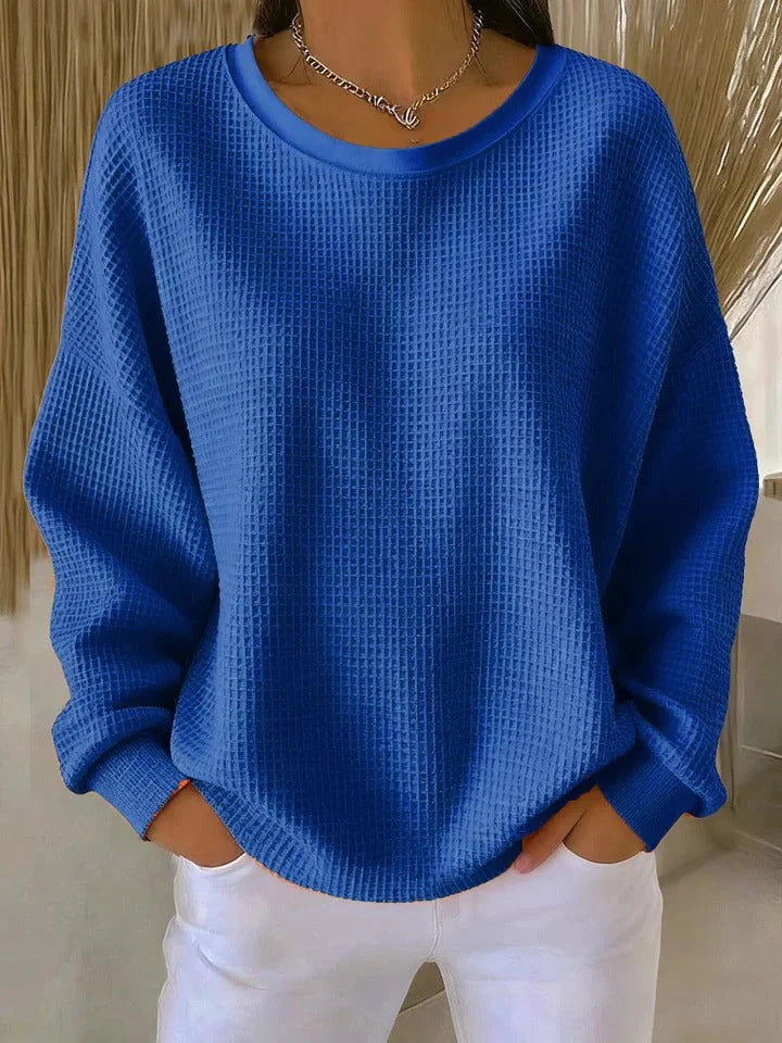 Damen Oversize Waffelstrick-Sweatshirt mit Rundhalsausschnitt Drune