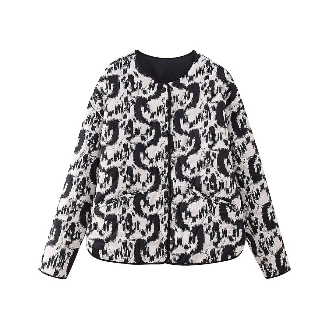 Damen nan gesteppte Ikat-Print Steppjacke mit Rundhalsausschnitt, kontrastpaspel und aufgesetzten Taschen Drune