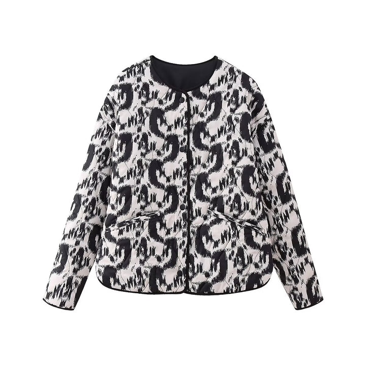Damen nan gesteppte Ikat-Print Steppjacke mit Rundhalsausschnitt, kontrastpaspel und aufgesetzten Taschen Drune