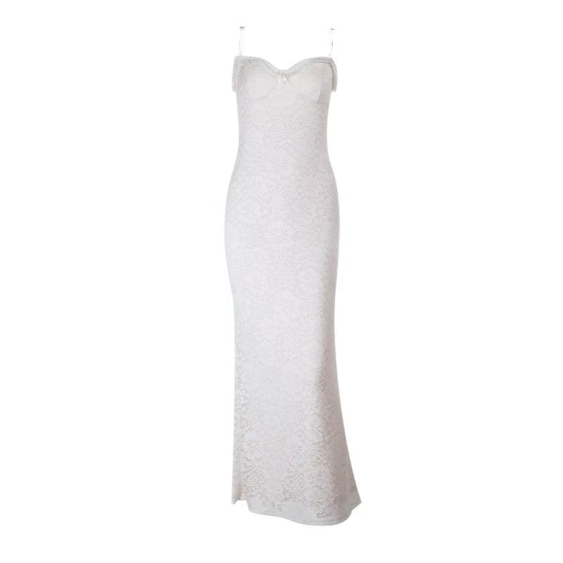 Damen Elegantes Spitzen-Maxikleid mit figurbetontem Design und süßem Rückenausschnitt Drune