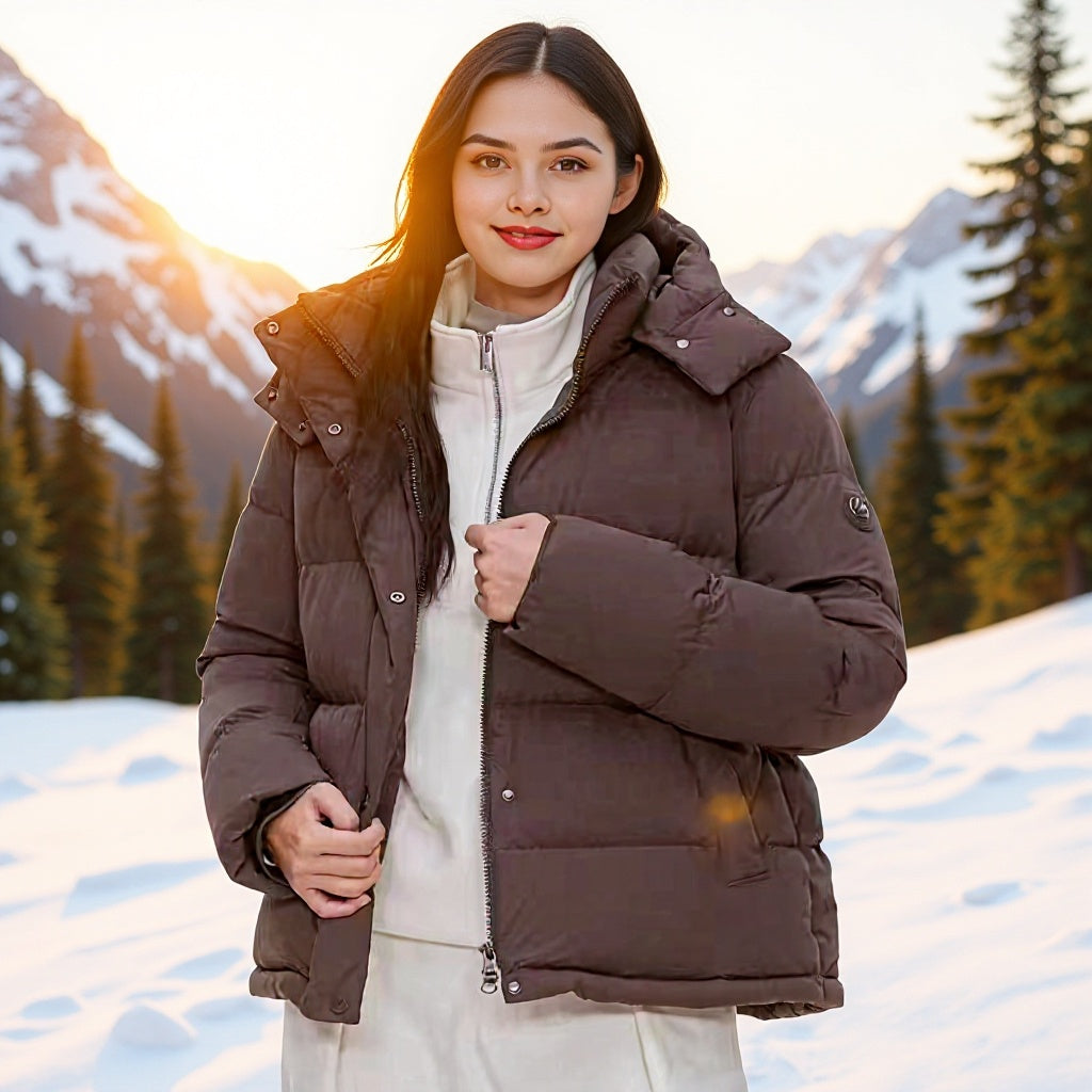 Damen Wattierte Daunenoptik-Steppjacke mit abnehmbarer Kapuze Drune