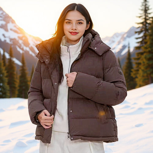 Damen Wattierte Daunenoptik-Steppjacke mit abnehmbarer Kapuze Drune