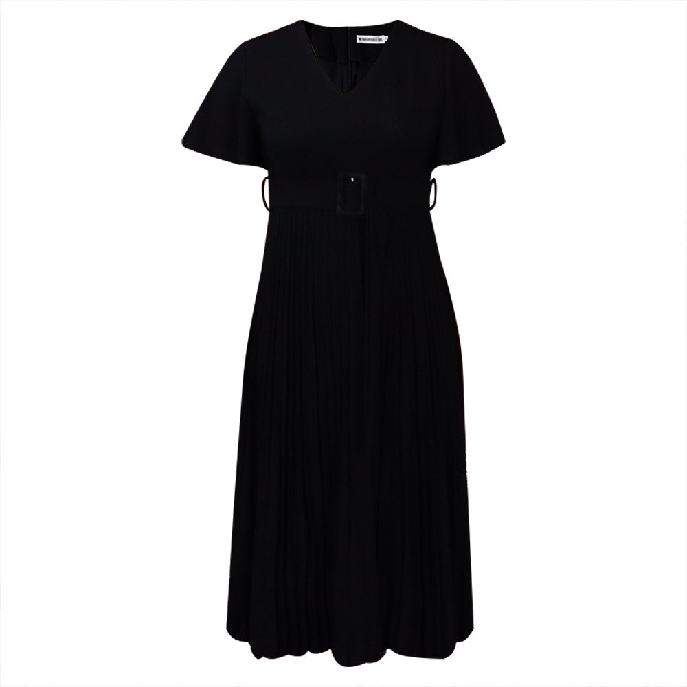 Damen Plissee Kleid mit eleganter Taille und Taillengürtel Drune