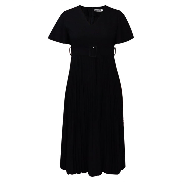 Damen Plissee Kleid mit eleganter Taille und Taillengürtel Drune