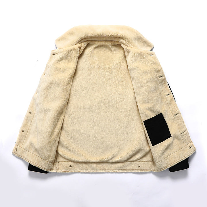 Herren Thermo-gefütterte Truckerjacke aus Baumwollcanvas mit komplettem Sherpa‑Innenfutter Drune