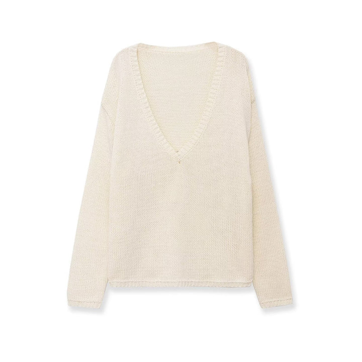 Damen Oversize V-Ausschnitt Grobstrickpullover Drune
