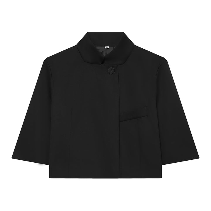 Damen 40+ kurzes Cape‑Blouson mit Stehkragen und Zierknopf Drune