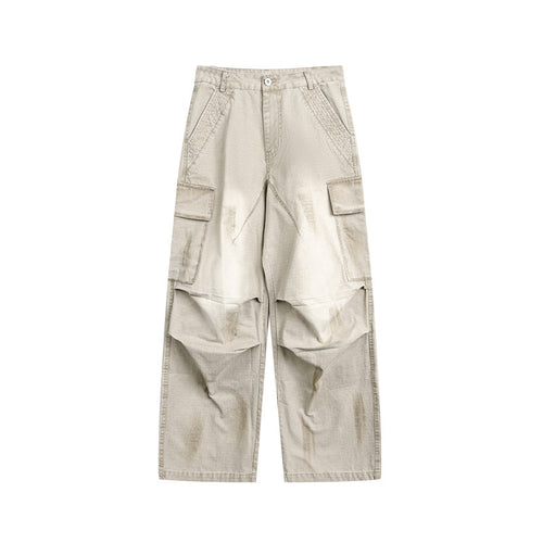 Unisex Weit geschnittene Cargo‑Canvashose mit multifunktionalen Pattentaschen und Used‑Finish Drune
