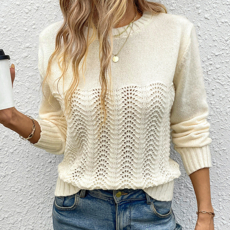 Damen Modischer Strickpullover mit floralem Strickmuster Drune