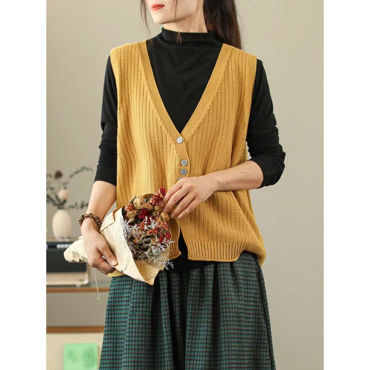 Damen Strickweste mit Knopfdetails und tiefem V-Ausschnitt Drune