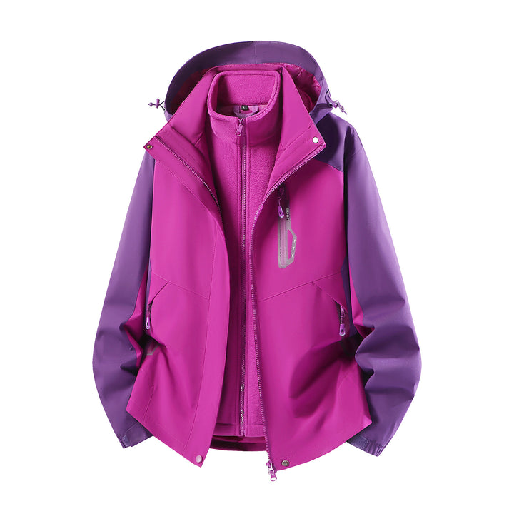 Damen wasserabweisende dreiteilige Outdoorjacke mit herausnehmbarer Fleece-Innenjacke, verstellbarer Kapuze und Reißverschlusstaschen Drune