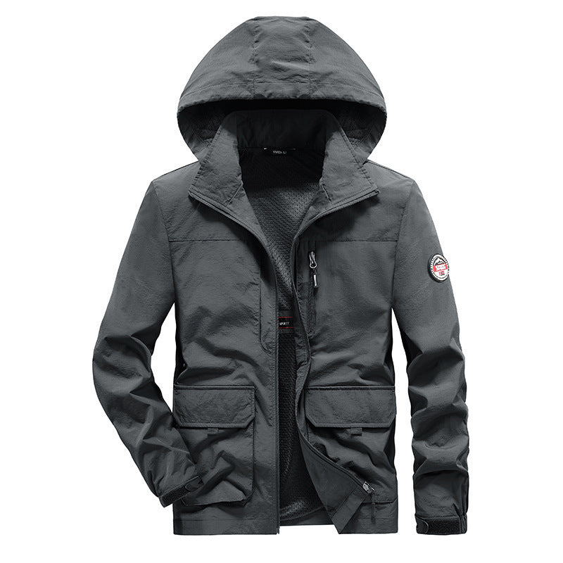 Herren Ultraleichte Kapuzen-Fieldjacke mit Mesh-Innenfutter und Mehrfach-Taschen Drune
