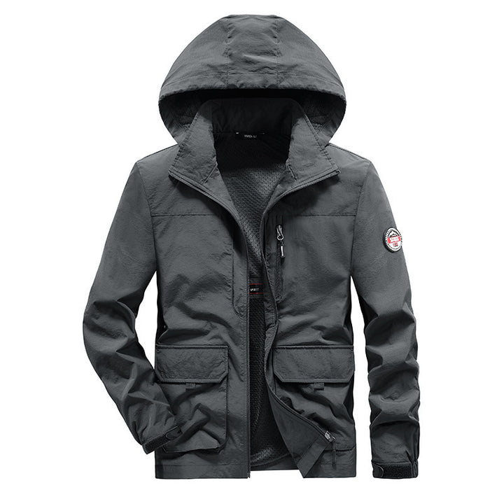 Herren Ultraleichte Kapuzen-Fieldjacke mit Mesh-Innenfutter und Mehrfach-Taschen Drune