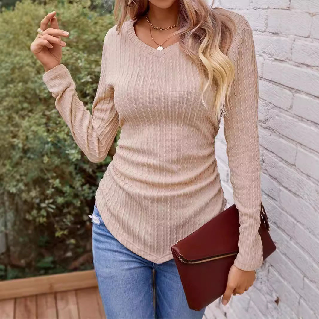 Damen Langarmshirt mit hochwertiger Struktur und V-Ausschnitt Drune