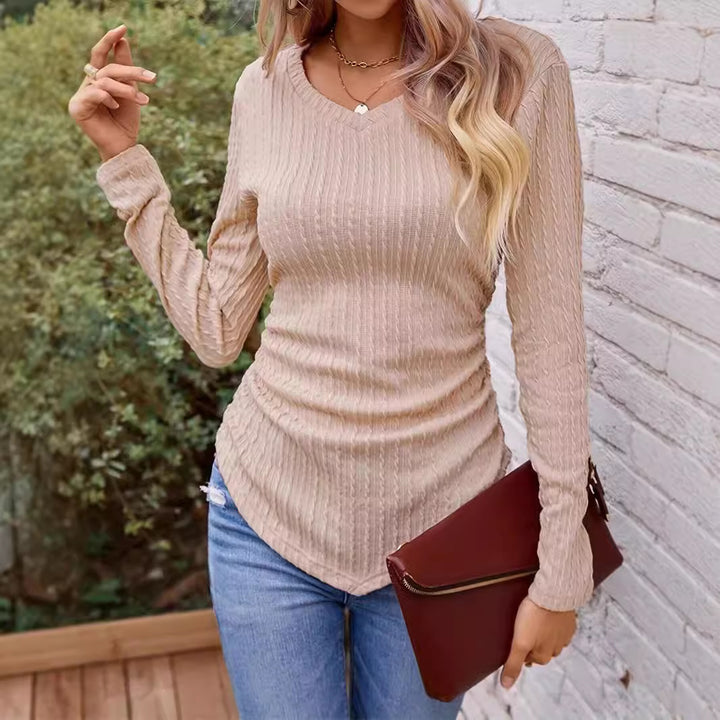 Damen Langarmshirt mit hochwertiger Struktur und V-Ausschnitt Drune
