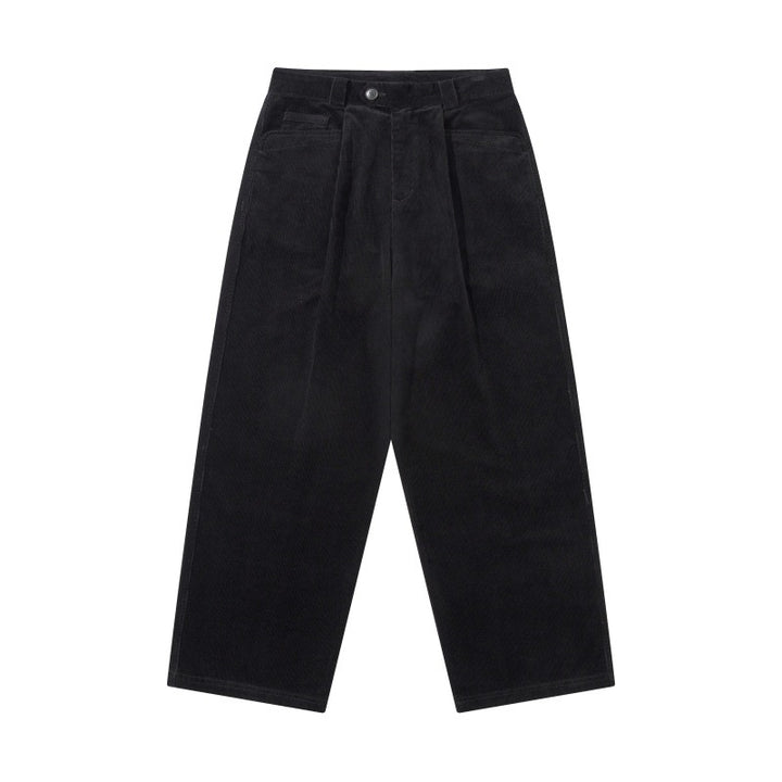 Herren Weite Cordhose mit Bundfalten, hoher Taille und geradem Bein Drune