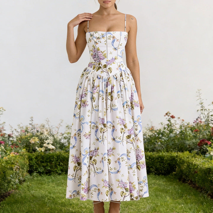 Damen Elegantes Maxikleid mit floralem Muster und schulterfreiem Design Drune