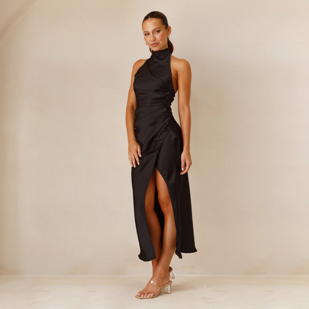 Damen elegantes Maxikleid mit trägerlosem Design und hohem Schlitz Drune