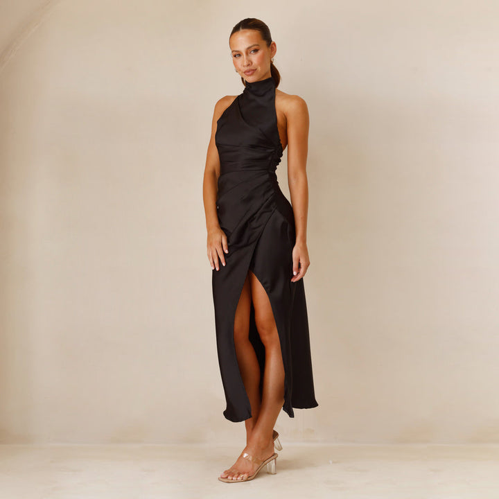 Damen elegantes Maxikleid mit trägerlosem Design und hohem Schlitz Drune