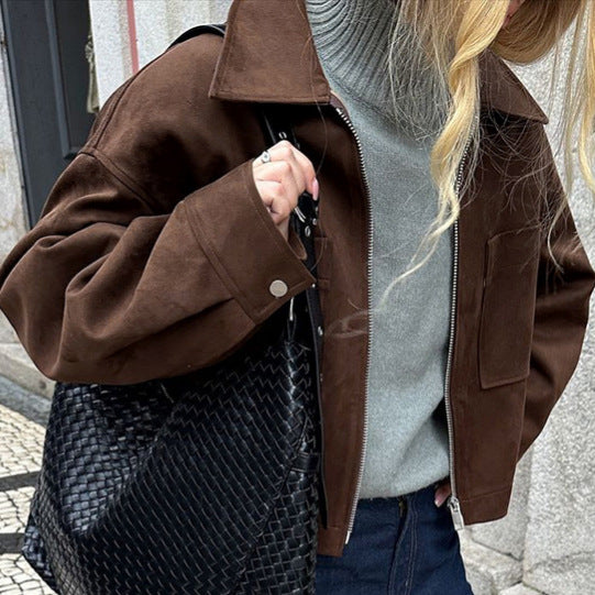 Damen modische Wildlederjacke im angesagten Oversized-Schnitt Drune